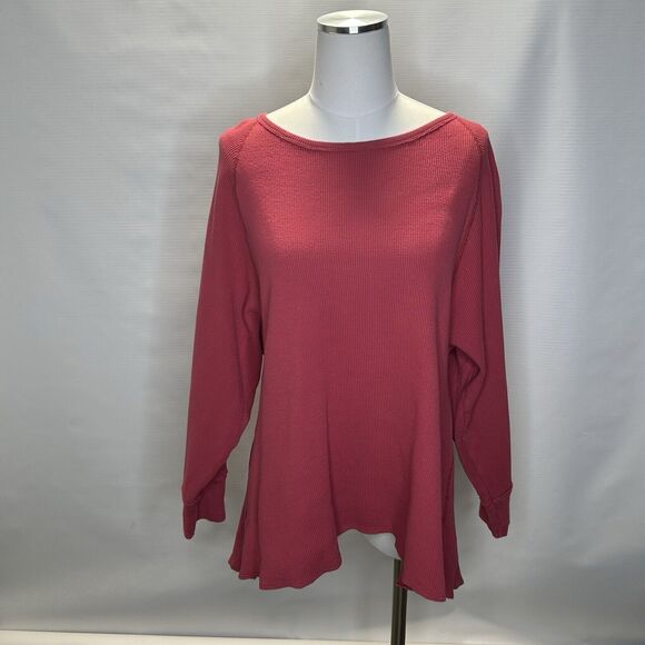 We The Free Amelia Split Back Thermal Top Shirt Womens Size Large Washed Red - Picture 3 of 14